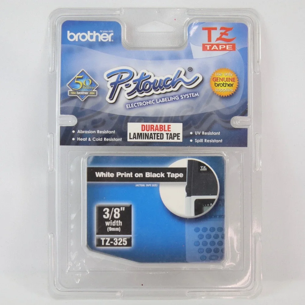 Brother P-Touch TZ-325 Label Tape 3/8 9mm White on Black 2 Pack Bundle - NEW